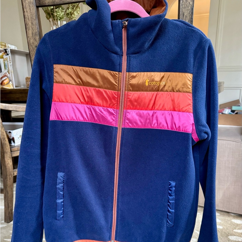 Cotopaxi Navy Fleece with Pink and Brown Trim